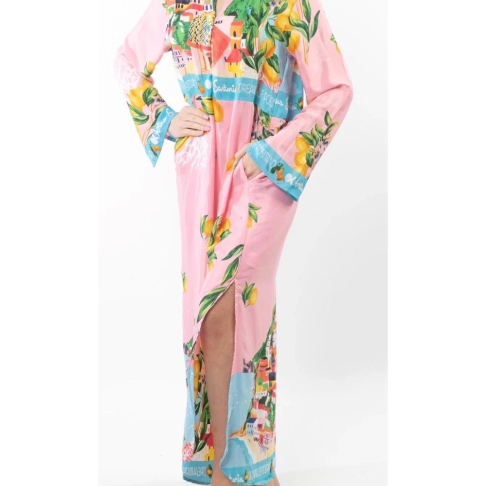 Antica Sartoria Capri by the sea Pink kaftan dress Mumu NWT L/XL - Picture 4 of 4